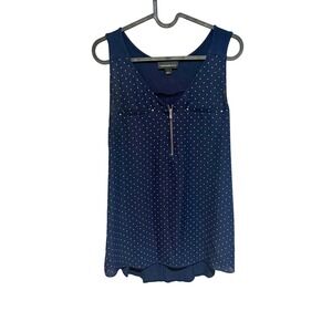Fortune + Ivy Womens Sleeveless Top Navy Blue Polka Dot Blouse Tank L